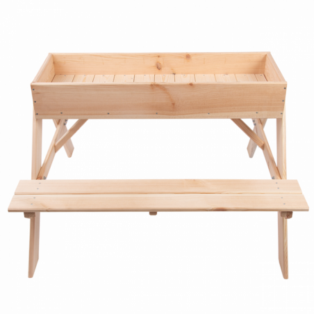 Table de pique nique 2 en 1 avec bac à sable pour 4 enfants - 93 x 88 x H 60 cm - Bois de pin