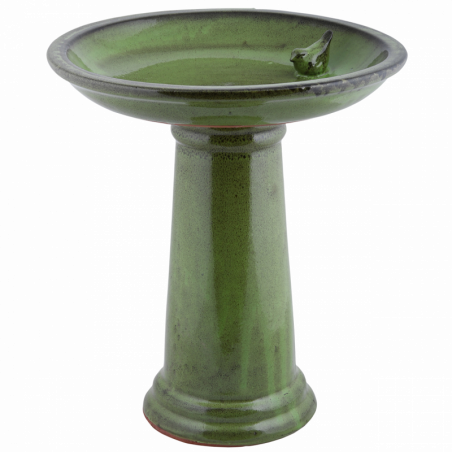 Bain oiseau sur pied céramique vert - D 42 x H 47 cm - Terre cuite