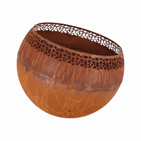 Brasero boule décor pois - Collecteur de cendres - D 58 x H 46,5 cm - Métal rouillé