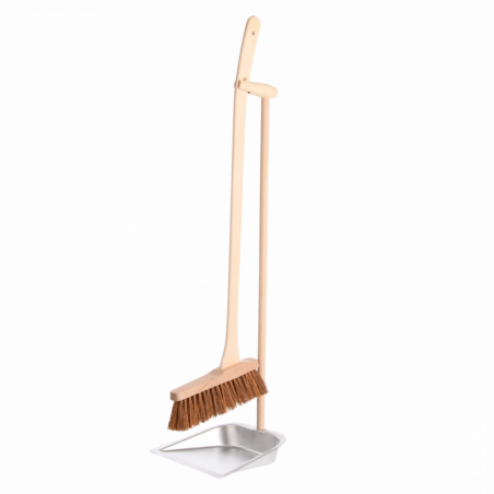 Set de nettoyage balai et pelle à long manche - L 25,5 x H 90,5 cm - Bois de hêtre, acier