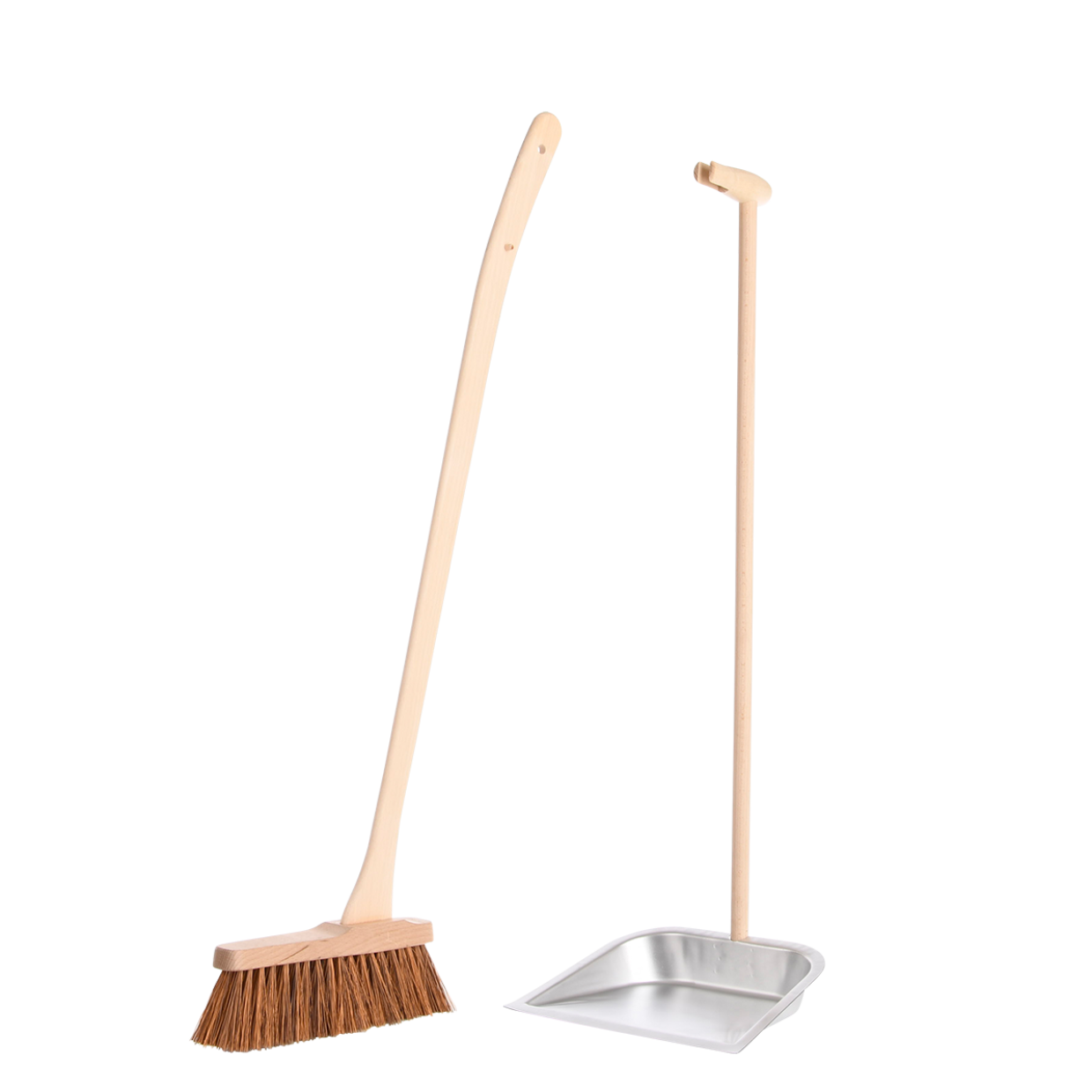 Set de nettoyage balai et pelle à long manche - L 25,5 x H 90,5 cm - Bois  de hêtre, acier