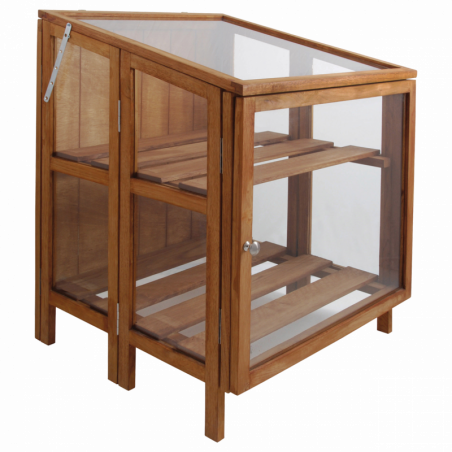 Mini-serre pliable en bois - 60 x 60 x H 80 cm - Bois d'eucalytus, acier inoxydable, verre