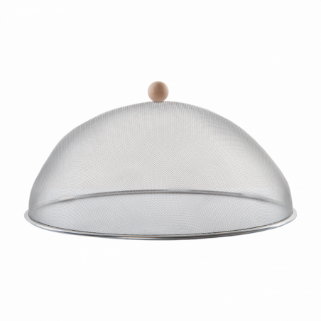 Cloche Alimentaire - Inox - L -D43 x H 21,7 cm - Acier inoxydable, bouleau