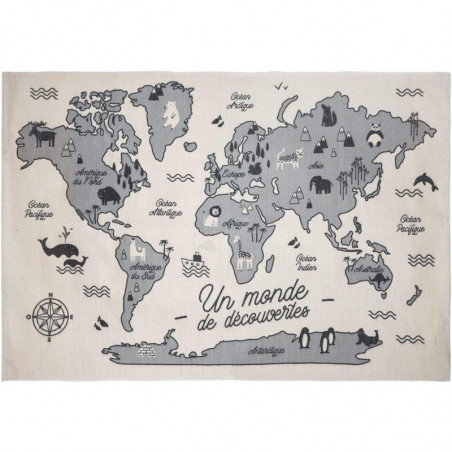 Tapis carte du monde - 100 x 150 cm - Gris