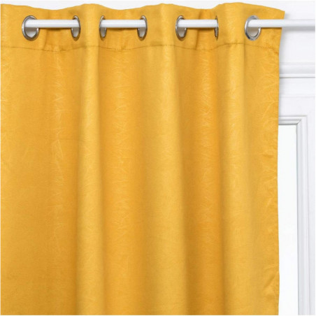 Rideau occultant motifs feuilles - 8 oeillets - Ocre - L 140 x H 260 cm