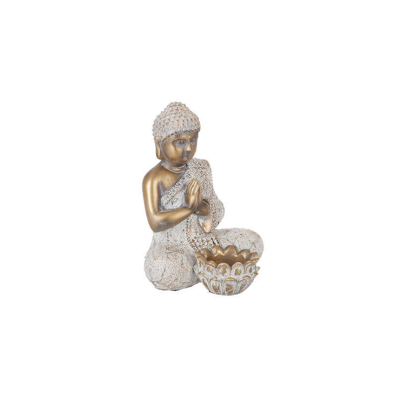 Photophore Bouddha en polyrésine - L16,3 x P 14,7 x H 19,7 cm - Doré