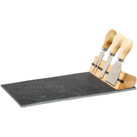 Set pour fromage en ardoise - 4 pièces - Gris Foncé