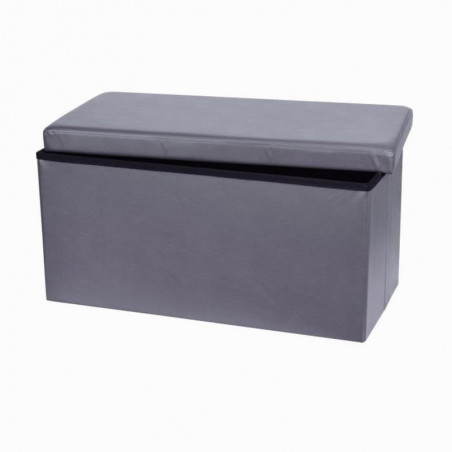 Banc de rangement aspect cuir en PVC - 76 x 37,5 x H 37,5 cm - Gris foncé