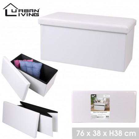 Banc de rangement aspect cuir en PVC - 76 x 37,5 x H 37,5 cm - Blanc