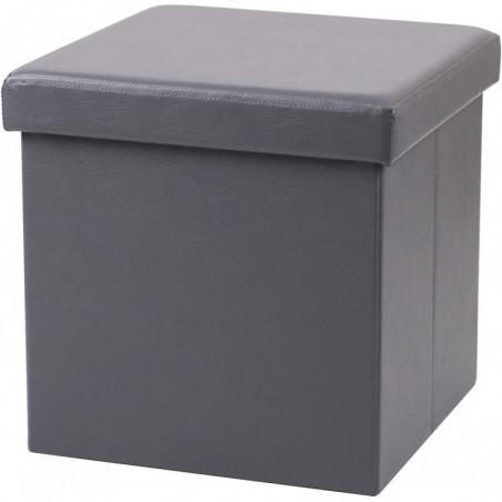 Pouf de rangement carré aspect cuir en PVC - 76 x 37, 5 x H 37,5 cm - Gris