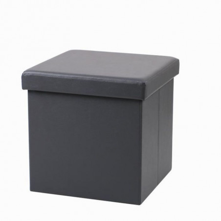 Pouf de rangement carré aspect cuir en PVC - 76 x 37, 5 x H 37,5 cm - Gris foncé