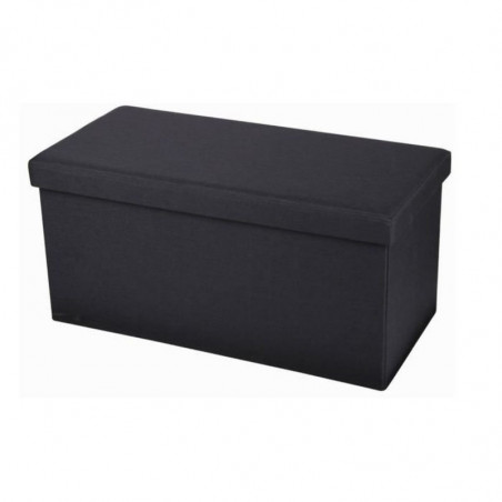 Banc de rangement aspect lin - 76 x 37,5 x H 37,5 cm - Noir - Polyester