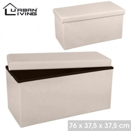 Banc de rangement aspect lin - 76 x 37,5 x H 37,5 cm - Crème - Polyester