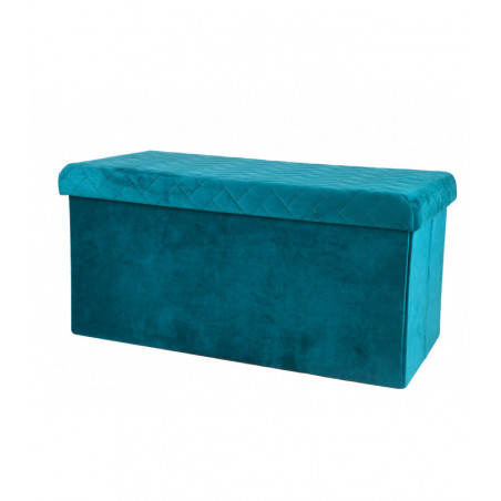 Banc de rangement pliable en velours - 76 x 38 x H 38 - Bleu canard
