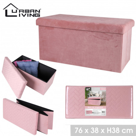 Banc de rangement pliable en velours - 76 x 38 x H 38 - Rose