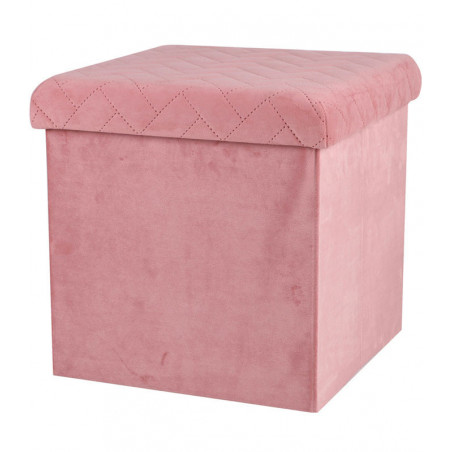 Pouf de rangement carré pliable en velours - 37.5 x H 37,5 cm - Rose