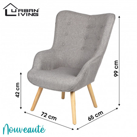 Fauteuil NOOR tissu - Gris clair - Pieds en bois - L 72 x P 65 x H 99