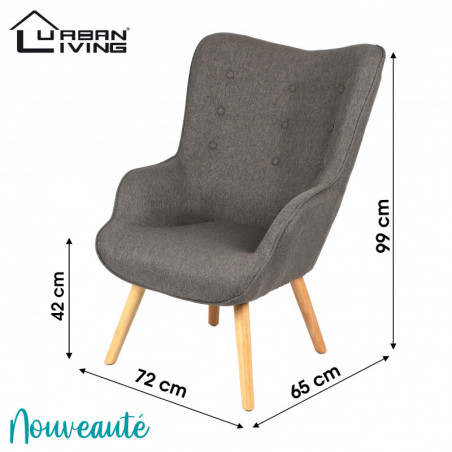 Fauteuil NOOR tissu - Gris foncé - Pieds en bois - L 72 x P 65 x H 99