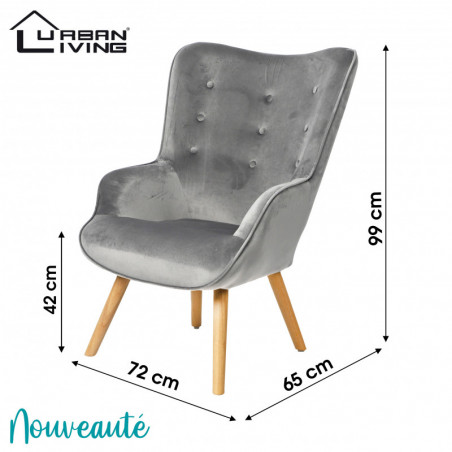 Fauteuil NOOR velours - Gris clair - L 72 x P 65 x H 99