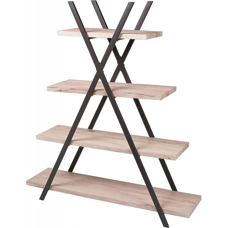 Etagère pyramidale pliante DOCK 4 niveaux - Noir mat et chêne - Bois et  métal - 138 x 120 x P 33 cm