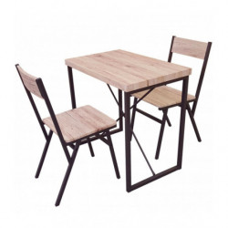 Ensemble table haute pliante et 4 tabourets - Noir mat et chêne - Bois et  métal - Table L 80 x H 89 x P 40-80 cm