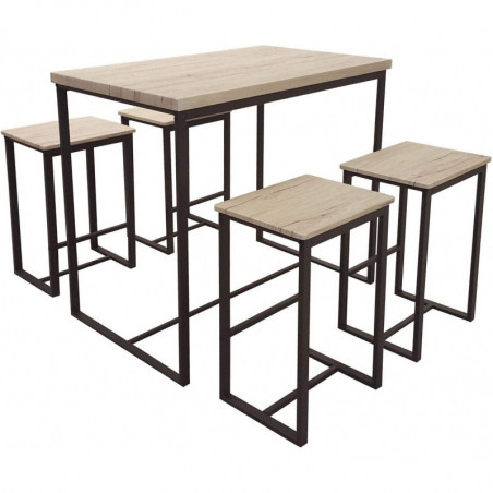Ensemble table et 4 tabourets DOCK - Noir mat et chêne - Bois et métal - L 100 x H 89 x P 60 cm