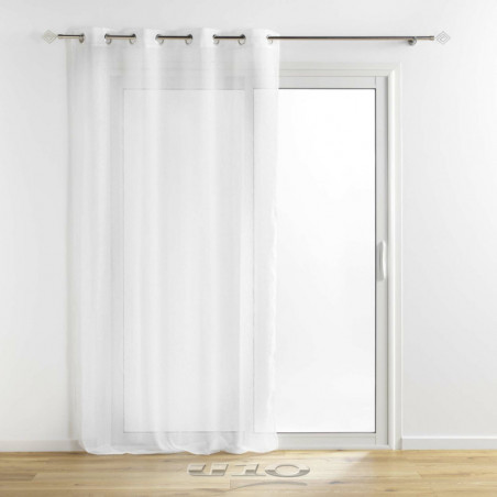 Voilage blanc avec inserts de fils argentés - 140 x 240 cm - 8 oeillets - Blanc et argent