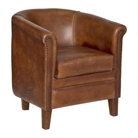 Fauteuil Valam en cuir - Marron - L 67 x P 67 x H. 74 cm