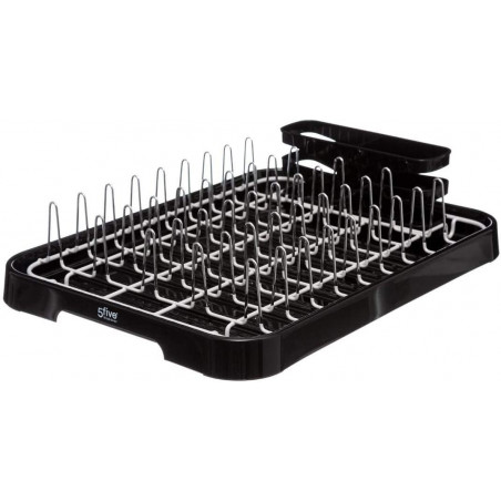 Égouttoir à Vaisselle Multipositions Plateau et Range Couverts Amovibles - Noir - L 42 x l 31 cm