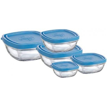 Lot de 5 boîtes alimentaires empilables hermétiques en verre trempé - Bleu - Duralex