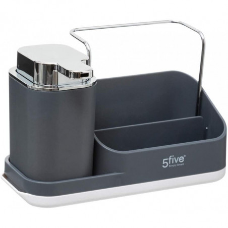 Organisateur d'évier 4en1 avec distributeur de savon 0.3 L et compartiment à éponge 0.3 L - Gris - L 21,5 cm - Collection Néo