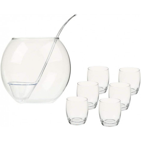 Service 8 pièces à punch en verre - D 19 cm - 1 carafe 4.2L + 6 verres 350ml + 1 louche