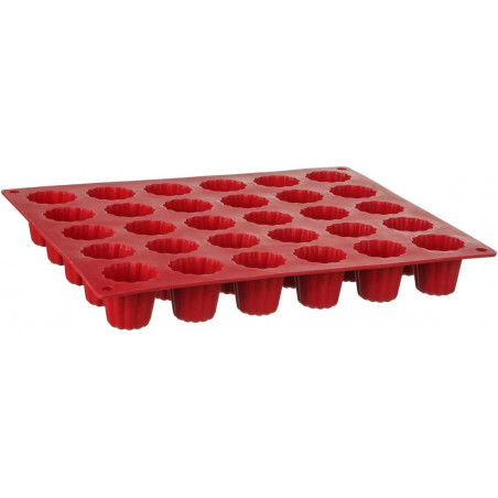 Moule pour 30 cannelés en silicone - Rouge - L 30,6 cm