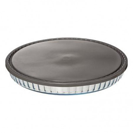 Plat à tarte en verre avec couvercle - Transparent/gris - D 31 cm - Collection Keepeat