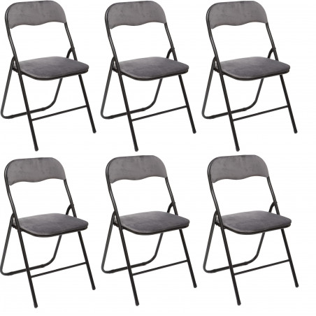 Lot de 6 chaises pliantes en velours - Gris - L 44 x P 45 x H 79 cm