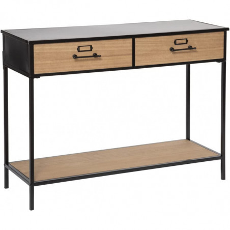 Console 2 tiroirs en bois Baris - Noir/beige - L 112 x P 38 x H 84,5 cm