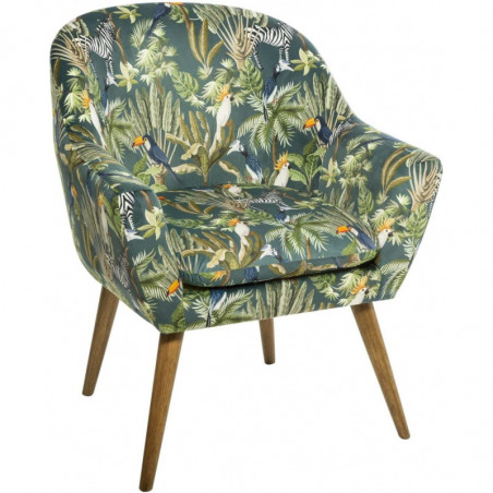 Fauteuil Sango en velours avec motifs jungle - Vert - L 70,5 x H 83 cm