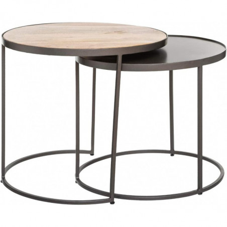 Lot de 2 tables gigognes ronde Basile - Beige/noir - D 56 x H 51 cm - Collection générique