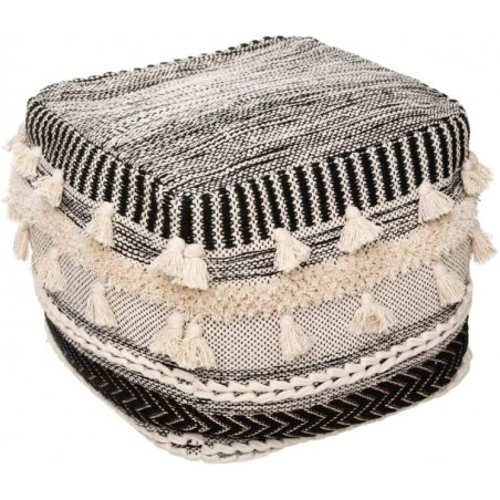 Pouf déhoussable 3D Lurex divers motifs géométriques - Noir et blanc - L 45 x H 45 cm