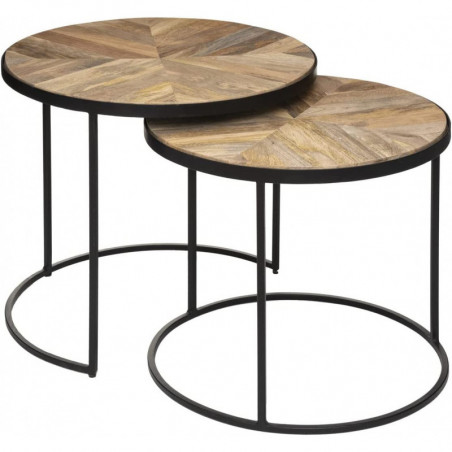 Lot de 2 tables gigognes basile en bois - Beige - D 56 x H 51 cm - Collection Precious loft