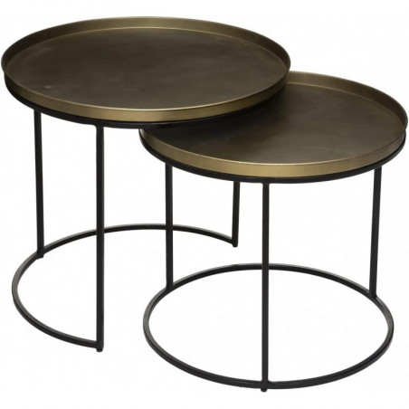 Lot de 2 tables gigognes basile en bois - Noir et doré - D 56 x H 51 cm - Collection Precious loft