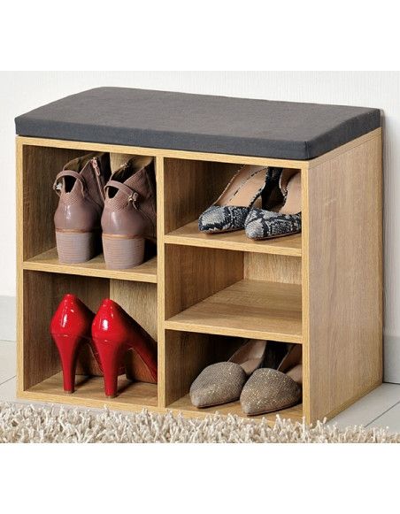 Meuble à chaussures d'intérieur - Banc en bois avec coussin pour l'entrée