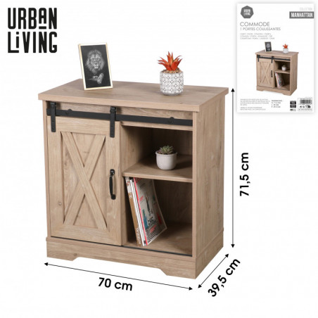 Buffet MANHATTAN 1 porte coulissante - Bois - Bois et métal - L 70 x P 39.5 x H 71.5 cm