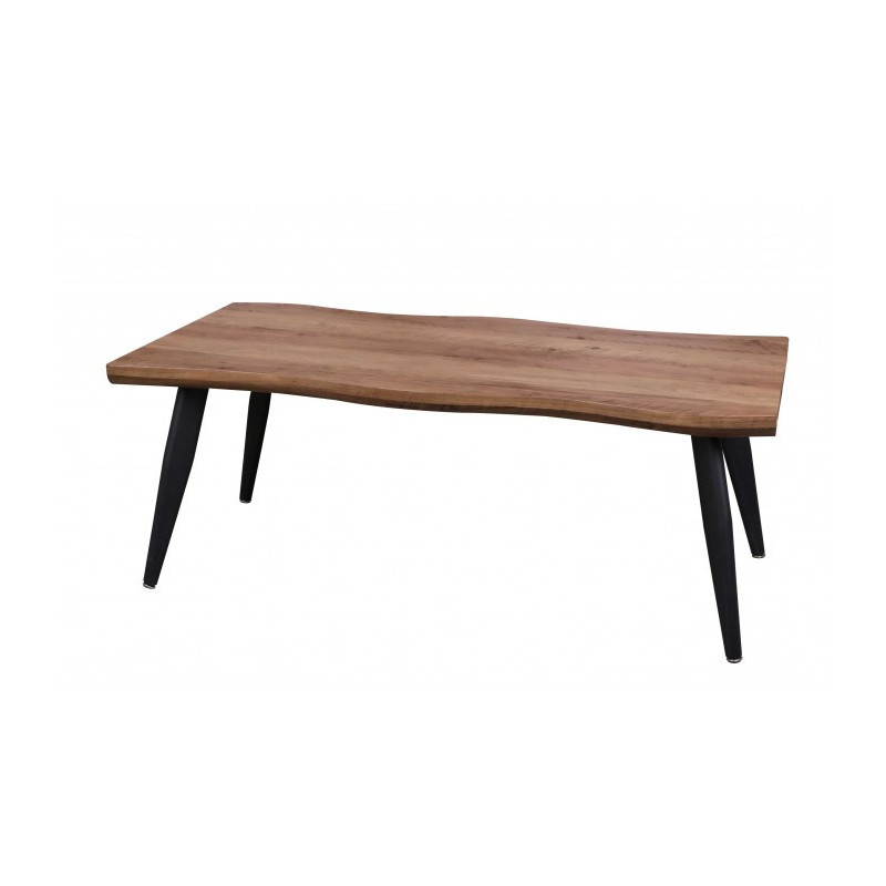 Table basse MEGEVE bordures irrégulières - Bois et noir - Bois et métal - L 120 x P 60 x H 46 cm