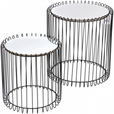 Ensemble de 2 tables miroir 2 tailles - Noir - Miroir et métal - D 46 cm