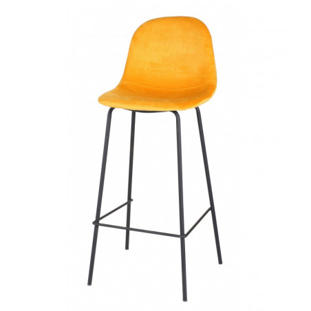 Tabouret de bar velours avec dossier IMA - Jaune et noir - Métal et polyester - L 47 x P 43 x H 105 cm