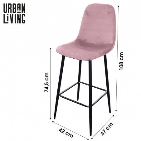 Tabouret de bar velours avec dossier "Inoui"- Rose - L 42 x P 47 x H 108 cm