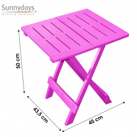 Table de jardin pliante ADIGE - Rose fuchsia - Plastique - L 45 x P 43.5 x H 50 cm