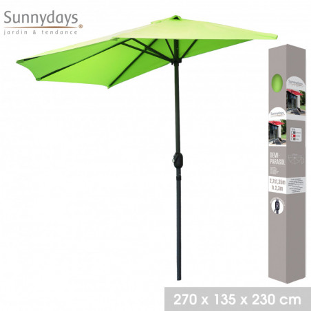Demi-parasol ouverture manivelle - Anis - L 270 x P 135 x H 230 cm