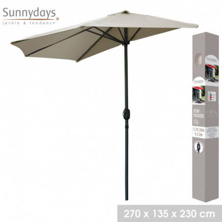 Demi-parasol ouverture manivelle - Taupe - L 270 x P 135 x H 230 cm